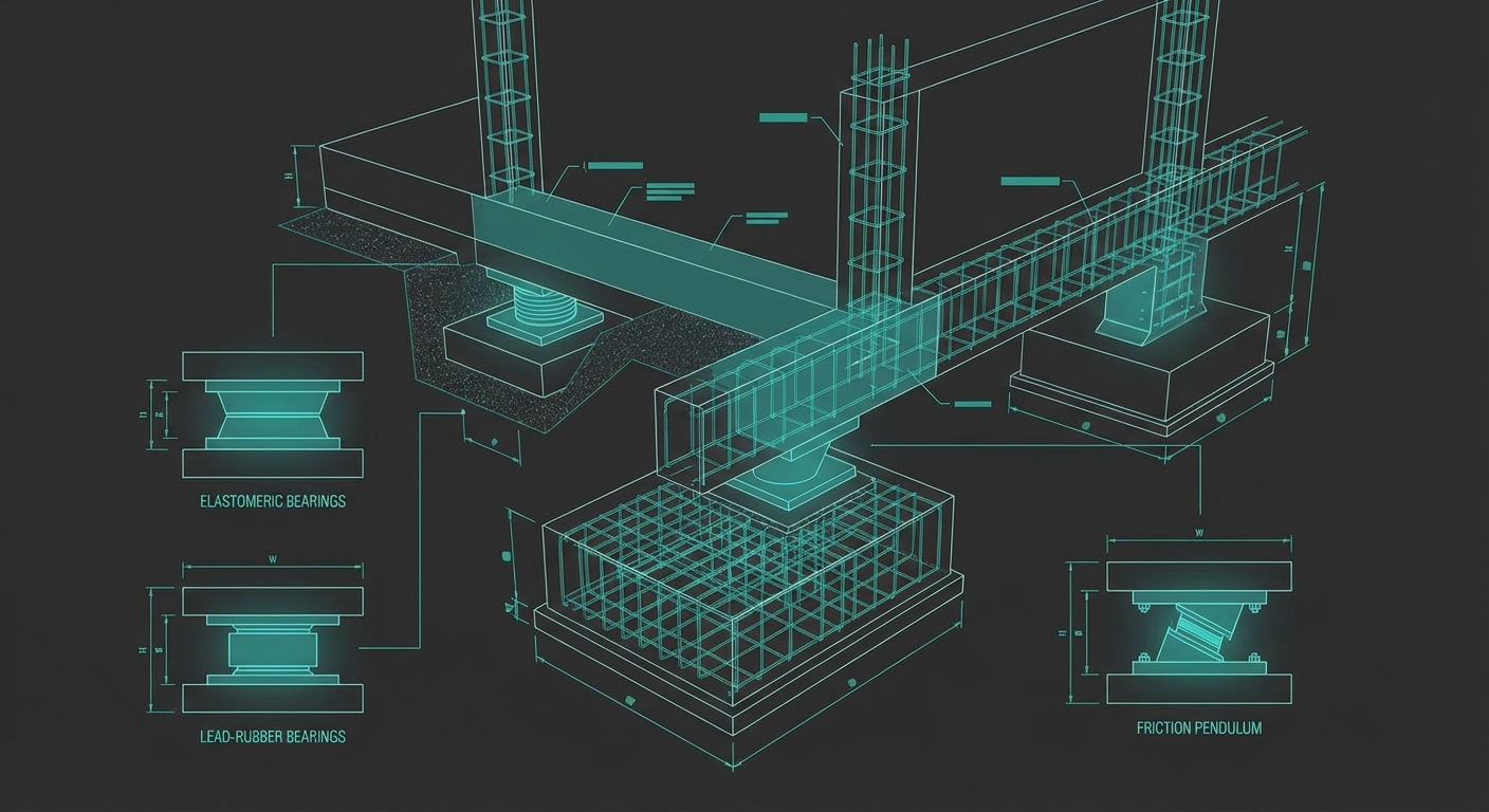 Technical diagram of seismic isolation system in building foundation